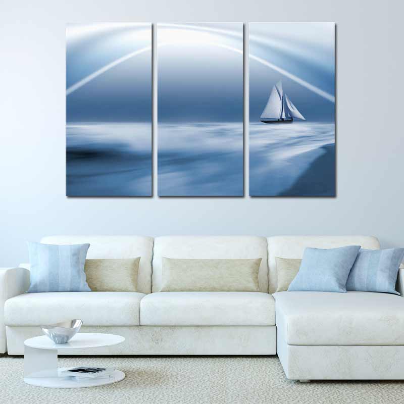 Tableau Triptyque sur toile avec un Bateau