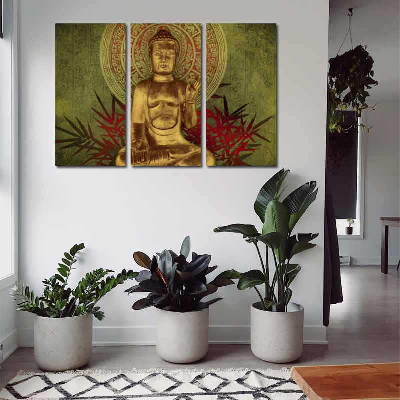 Tableau Décoratif en Triptyque de Bouddha