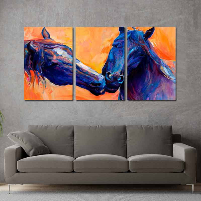 Tableau Triptyque Décoratif avec des Chevaux