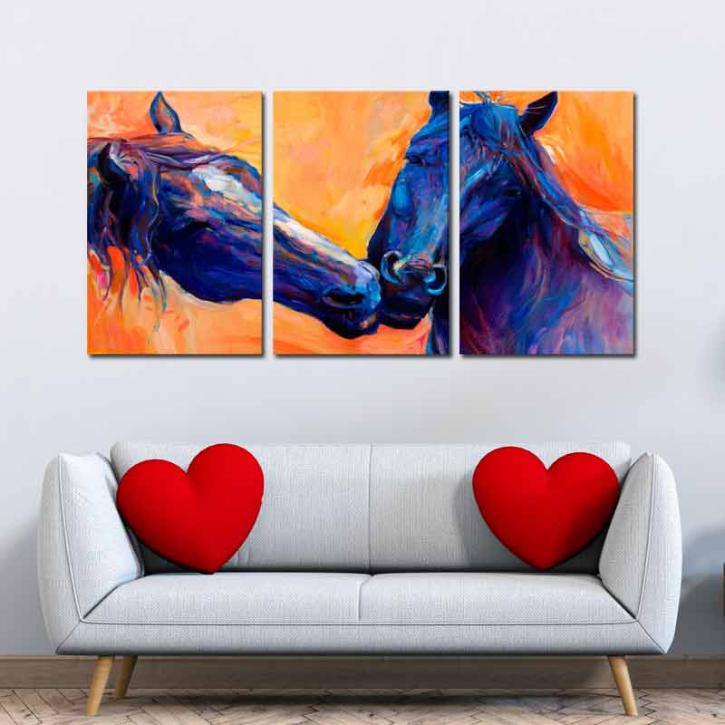 Tableau sur toile en Triptyque avec des Chevaux