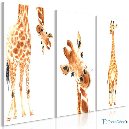 Tableau Triptyque sur toile d'une Girafe