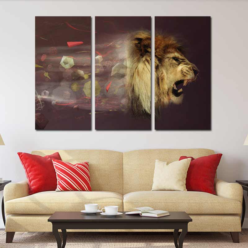 Tableau Triptyque sur toile Lion