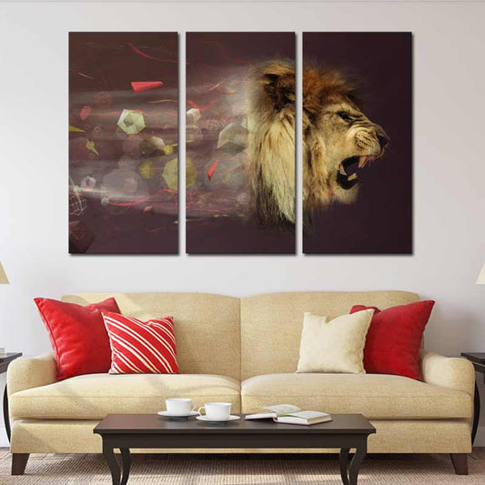 Tableau Triptyque sur toile Lion