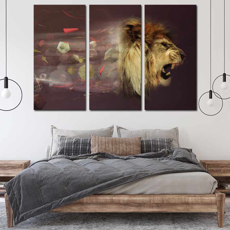 Triptyque  Décoratif avec un Lion