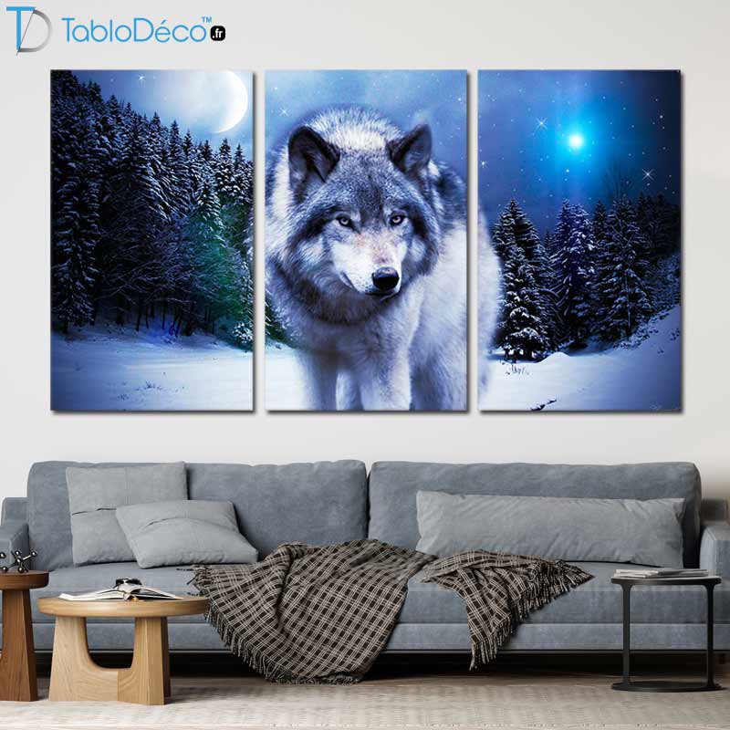 Tableau Triptyque avec un Loup