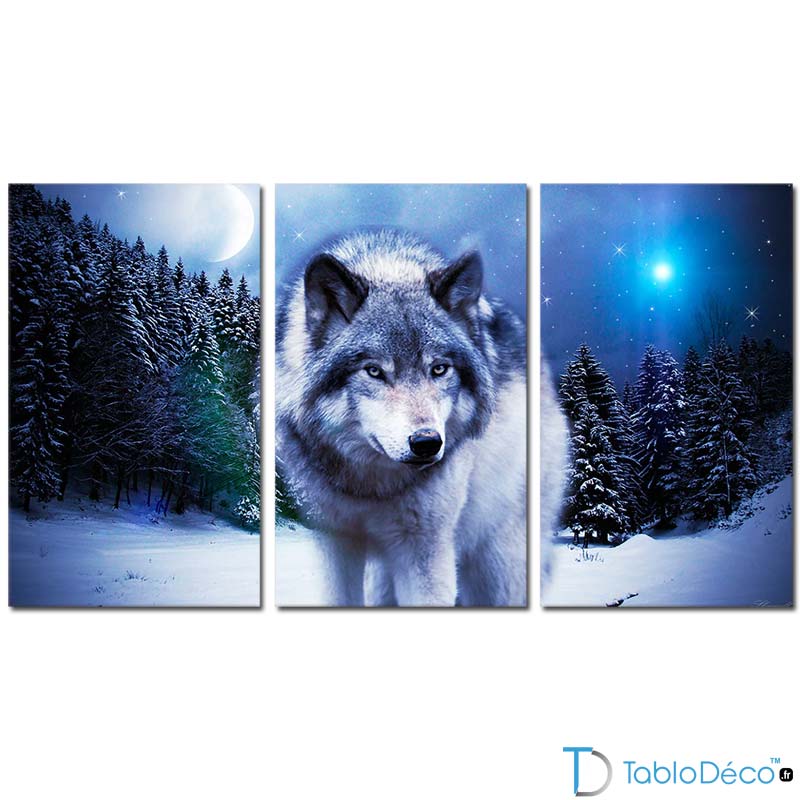 Tableau en 3 parties avec un Loup