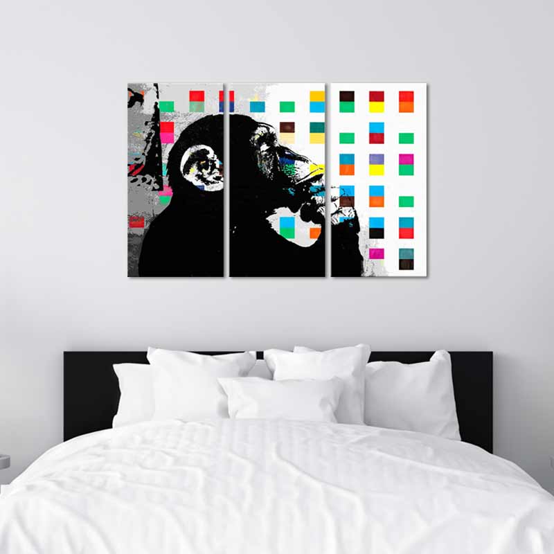 Tableau Triptyque sur toile d'un Singe