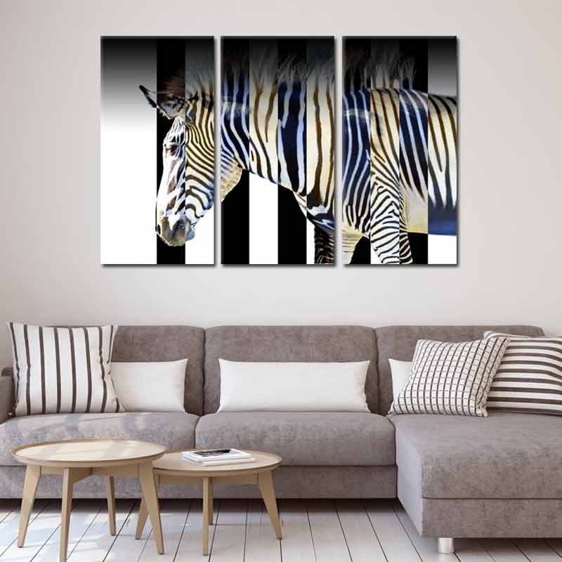 Tableau mural en Triptyque avec un Zèbre