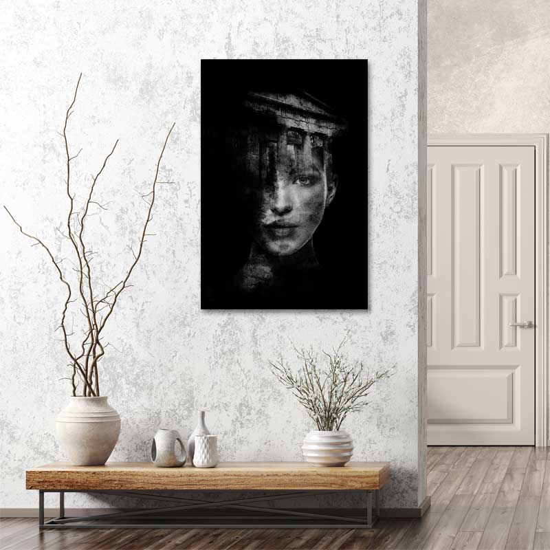 Tableau sur toile imprimée d'un Visage de Femme Noir et Blanc