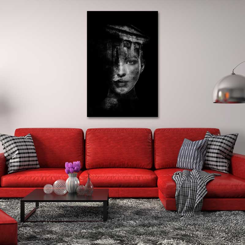 Toile murale d'un Visage de Femme Noir et Blanc