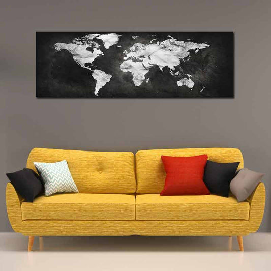 Tableau de décoration World Map Dark and Silver format panoramique