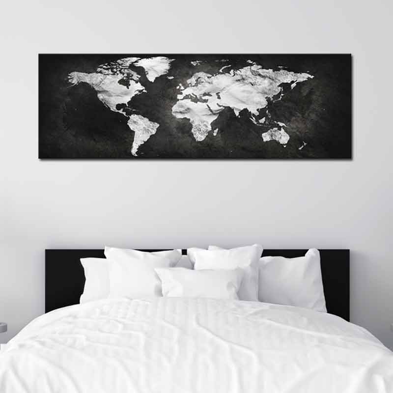 Tableau sur toile imprimée World Map Dark and Silver