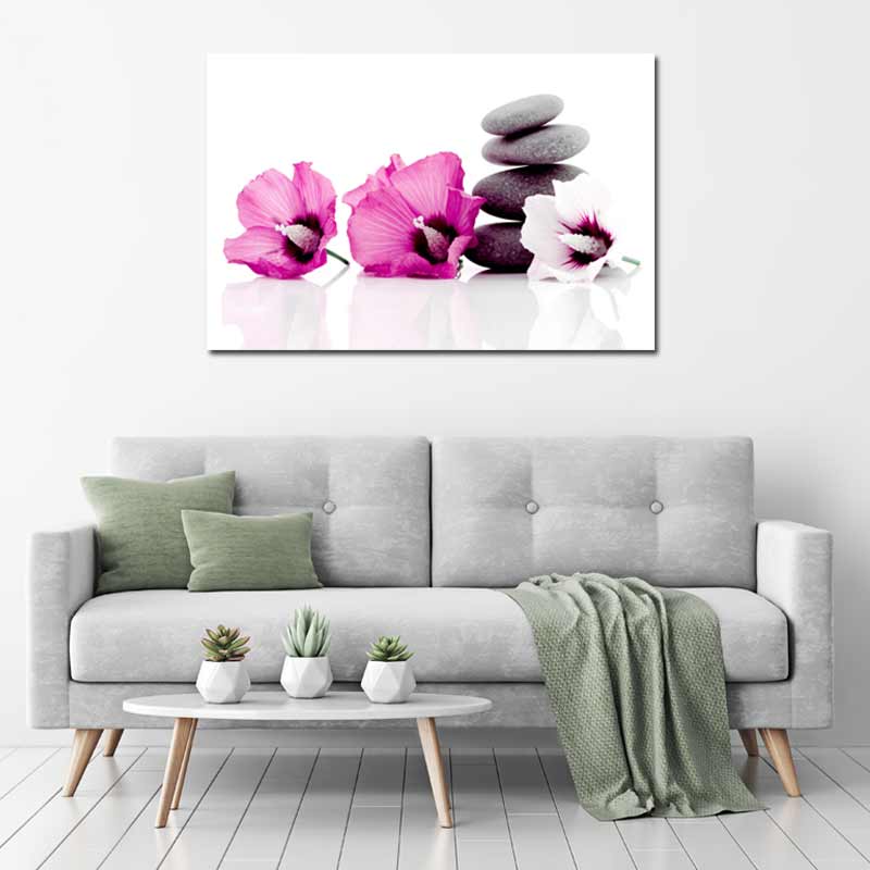 Tableau sur toile Zen Galets et Fleurs