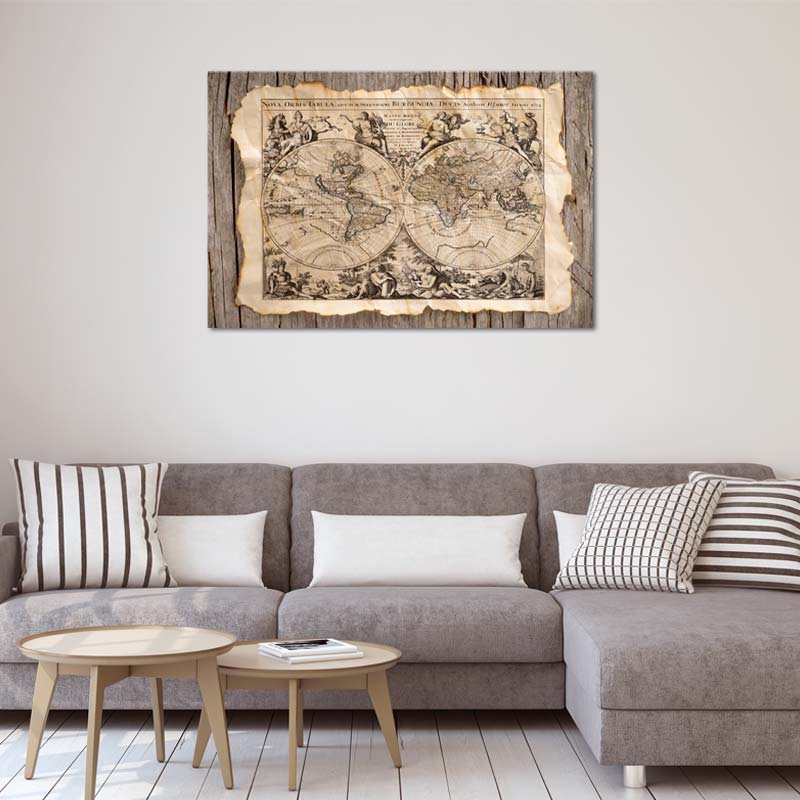 Toile Carte du Monde Vintage - TabloDéco.fr