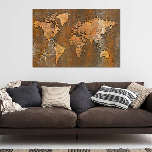 Toile Déco Carte du Monde Industrielle - TabloDéco.fr