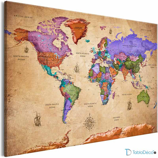 Impression sur Toile Murale Carte du Monde