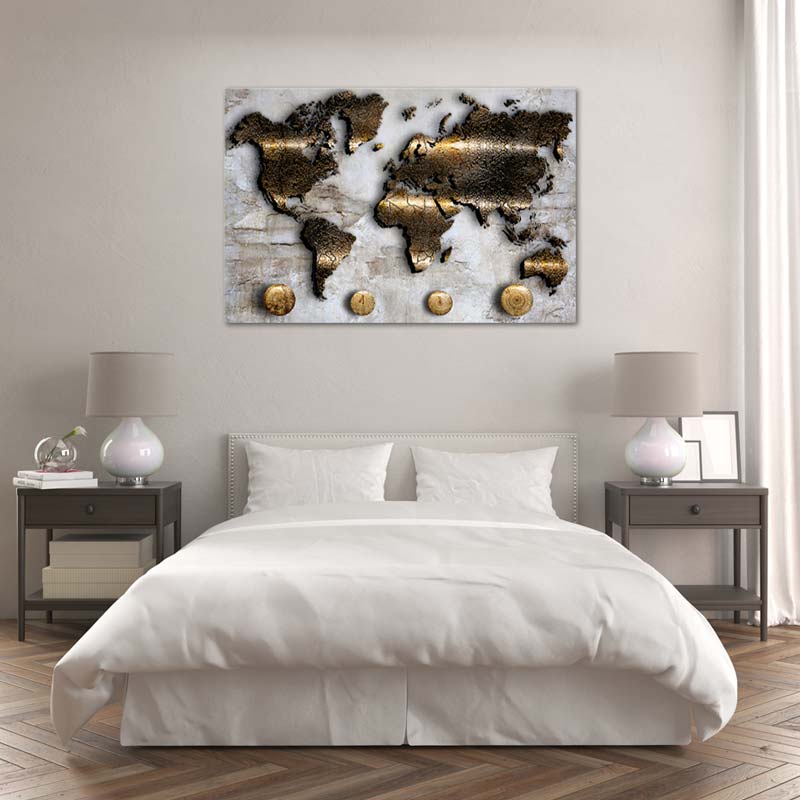 Toile de décoration murale d'un Planisphère Doré - TabloDéco.fr