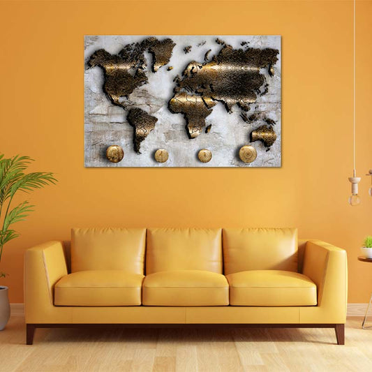 Toile d'un Planisphère Doré - TabloDéco.fr