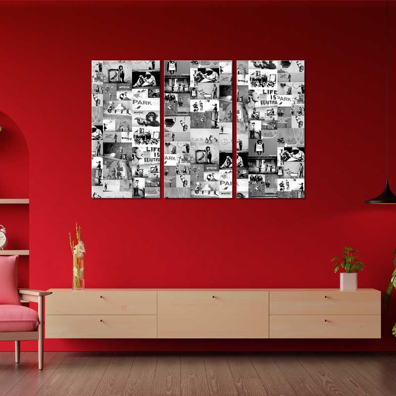 Triptyque Banksy Noir et Blanc - TabloDéco.fr