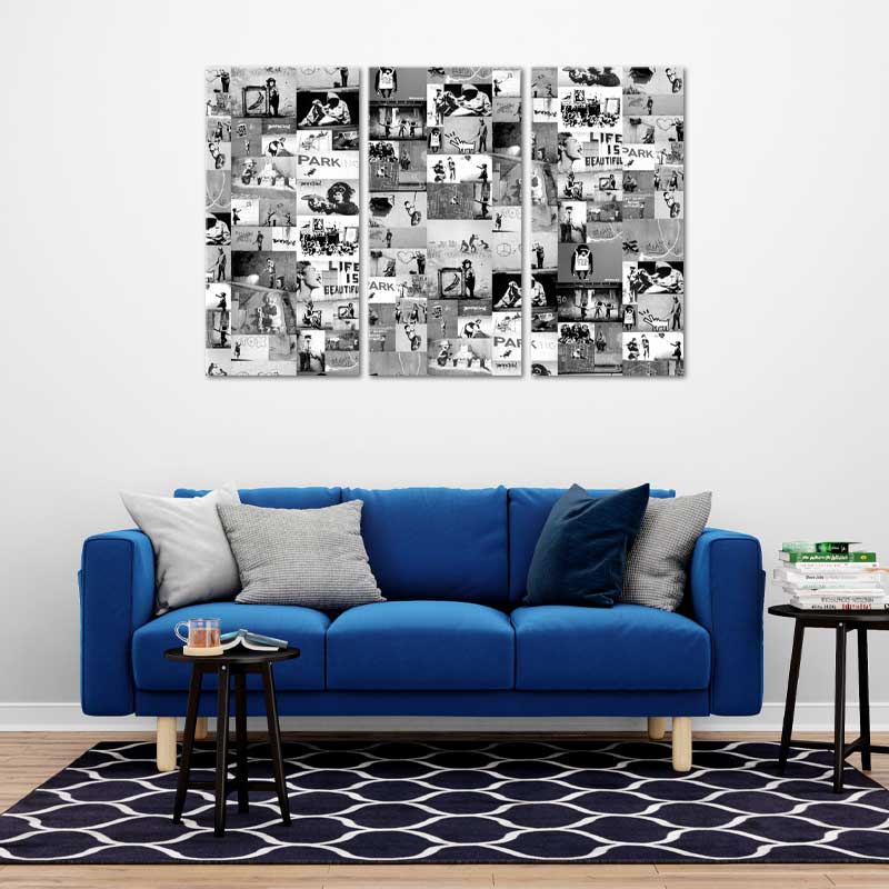 Triptyque de décoration Noir et Blanc de Banksy - TabloDéco.fr