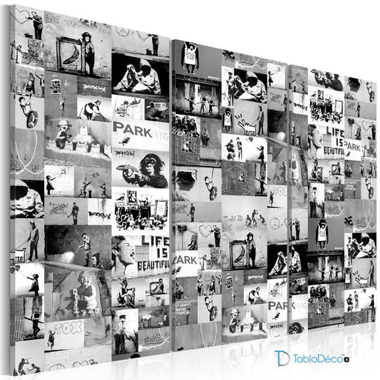 Acheter un Triptyque de Banksy en Noir et Blanc - TabloDéco.fr